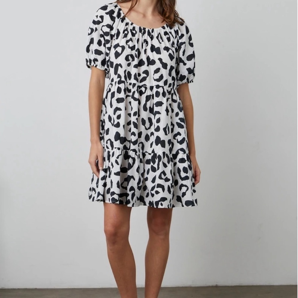 Velvet By Graham & Spencer Eliah Printed Dress Leopard Print Black White Size XL